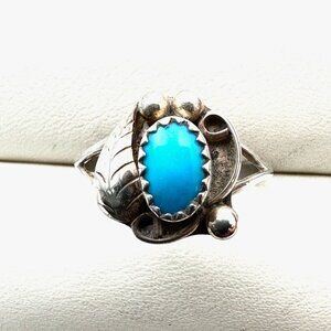 Vintage Native American Blue Turquoise Sterling Silver Ring Size 9